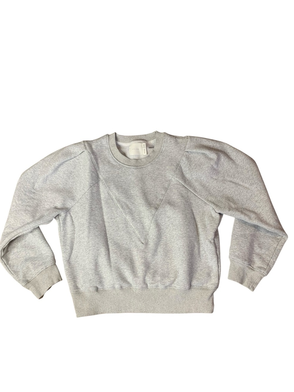 all:row Grey Puff Sleeve V-Stitch Crewneck Sweatshirt - Size Medium